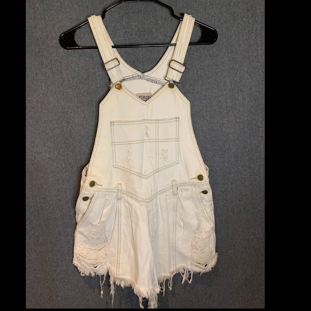 Furst of a Kind White Destroyed Denim Overalls
